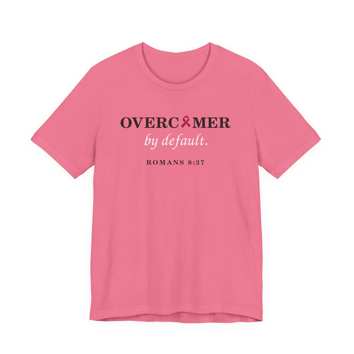 Press & Amen | Overcomer by Default | Breast Cancer Awareness Women’s Premium Tee