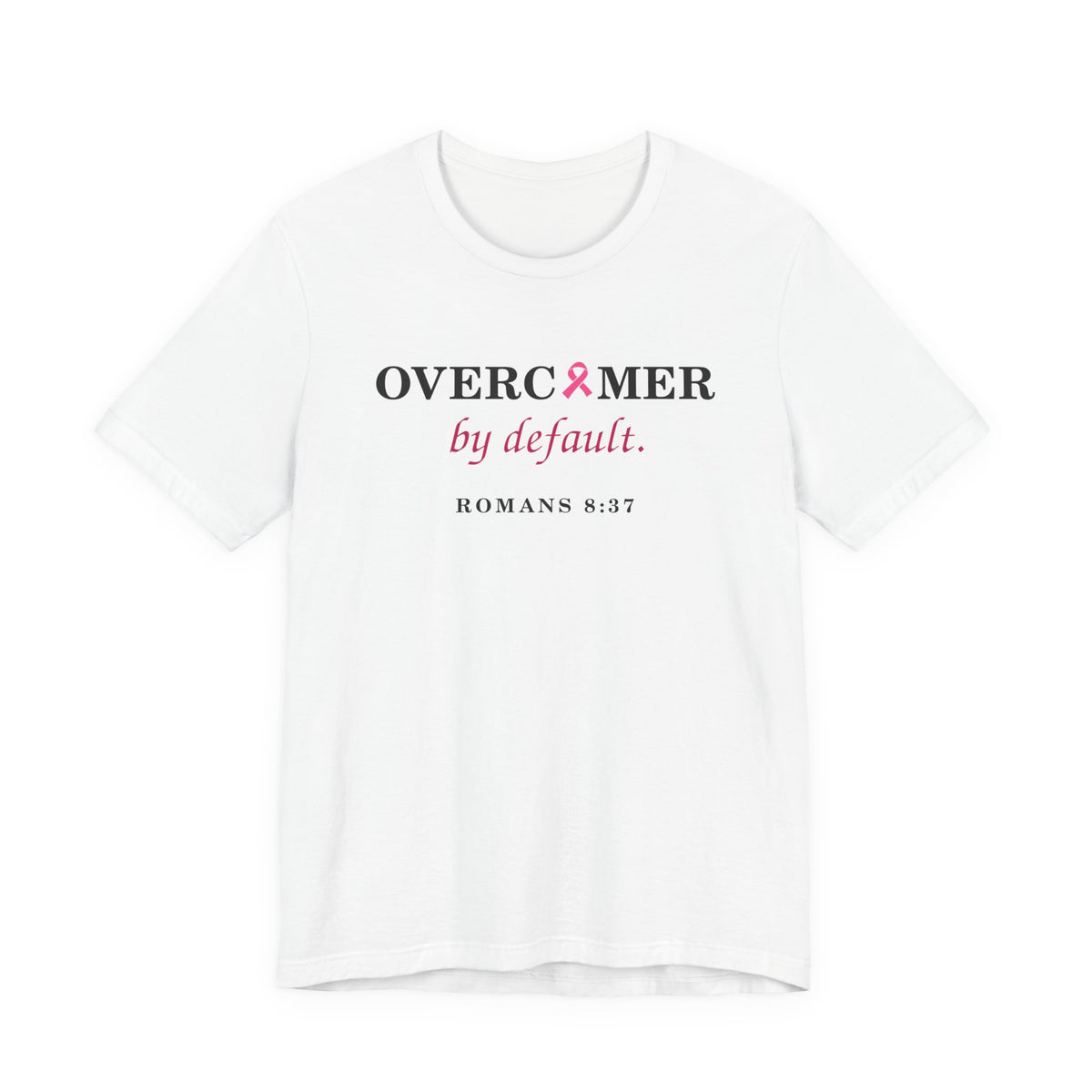 Press & Amen | Overcomer by Default | Breast Cancer Awareness Women’s Premium Tee