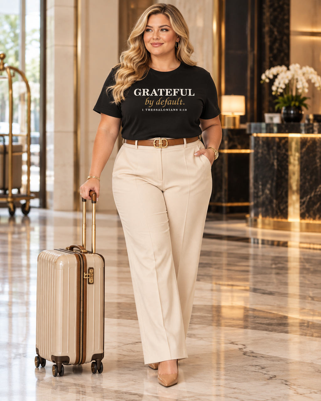 Press & Amen | Grateful by Default Women’s Premium Tee