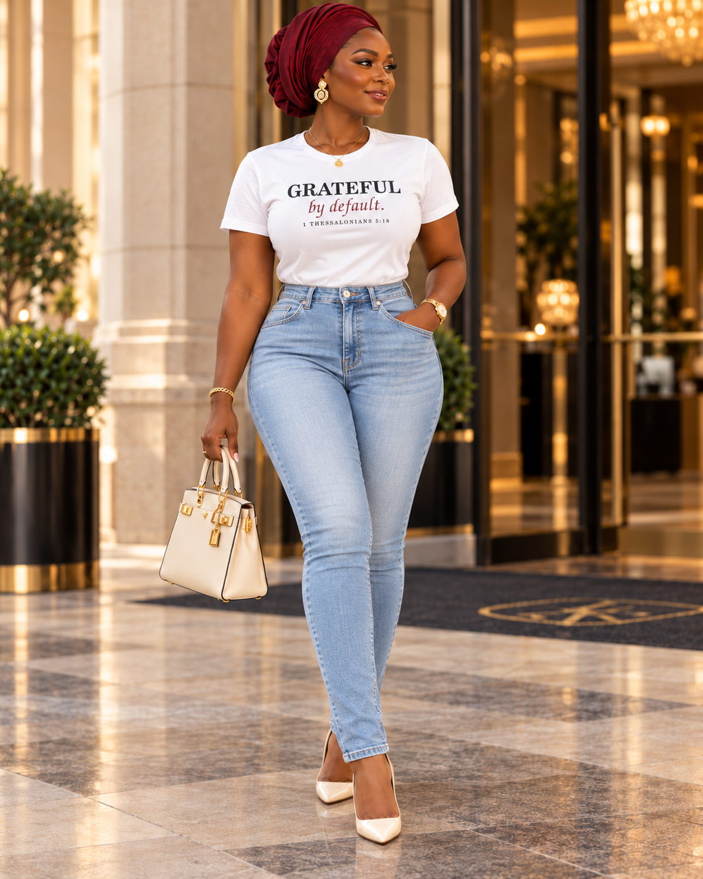Press & Amen | Grateful by Default Women’s Premium Tee