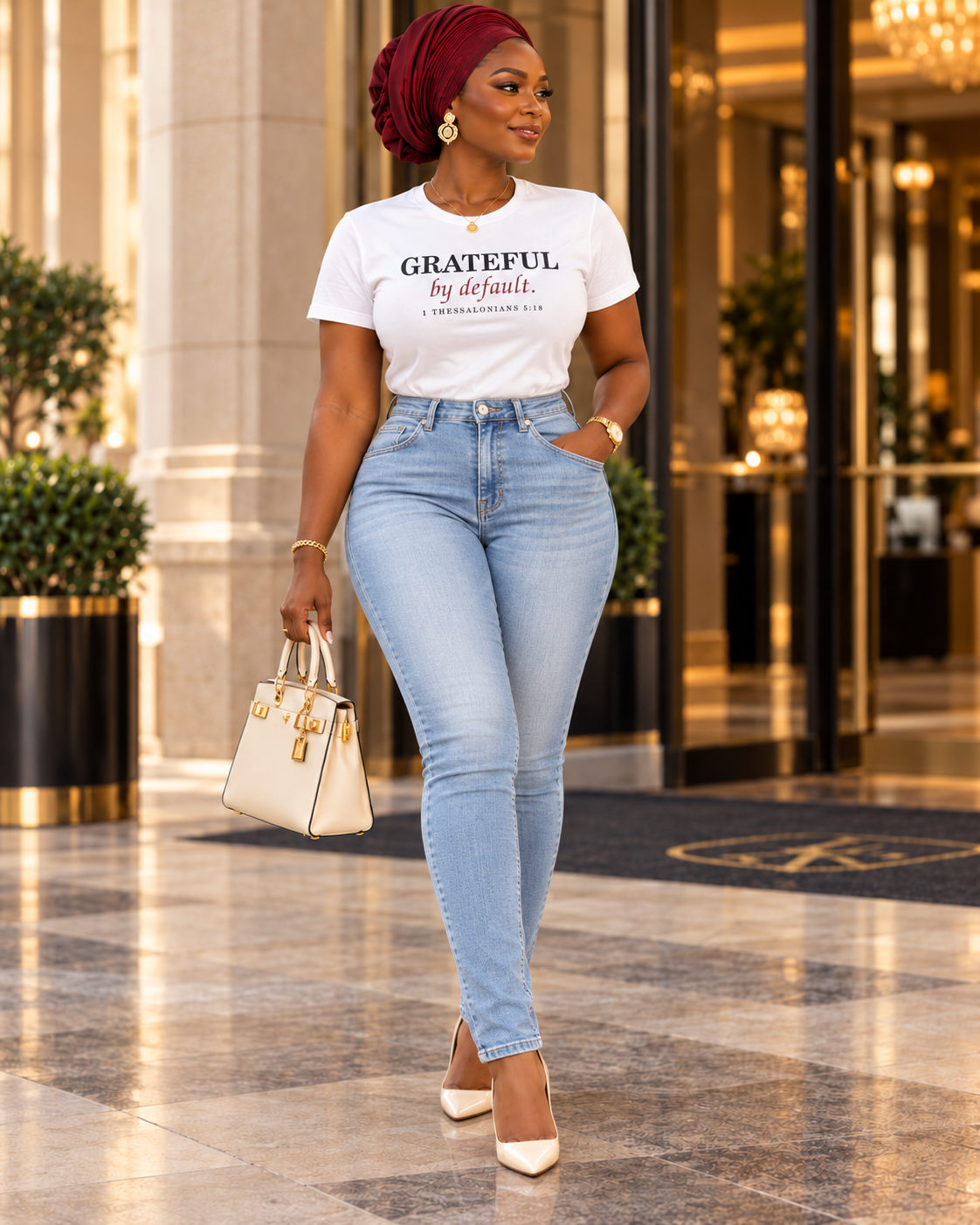 Press & Amen | Grateful by Default Women’s Premium Tee