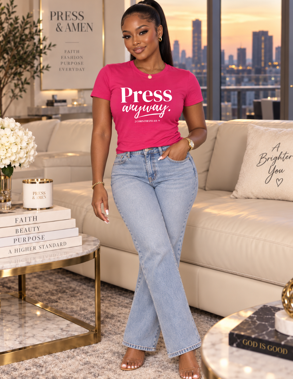 Press & Amen | Press Anyway Christian T-Shirt for Women