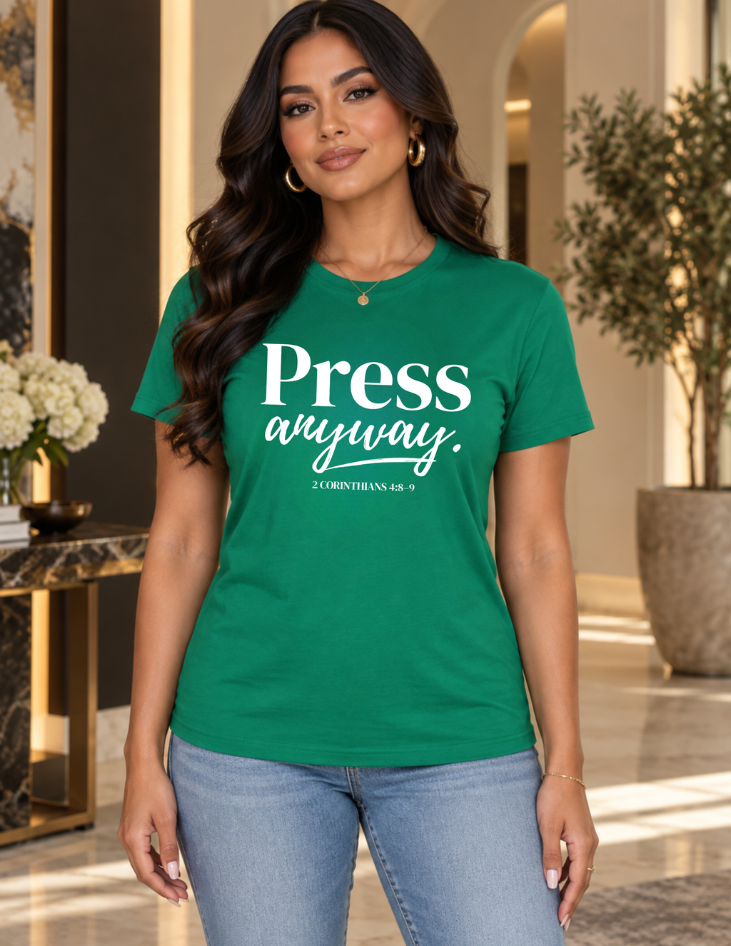 Press & Amen | Press Anyway Christian T-Shirt for Women